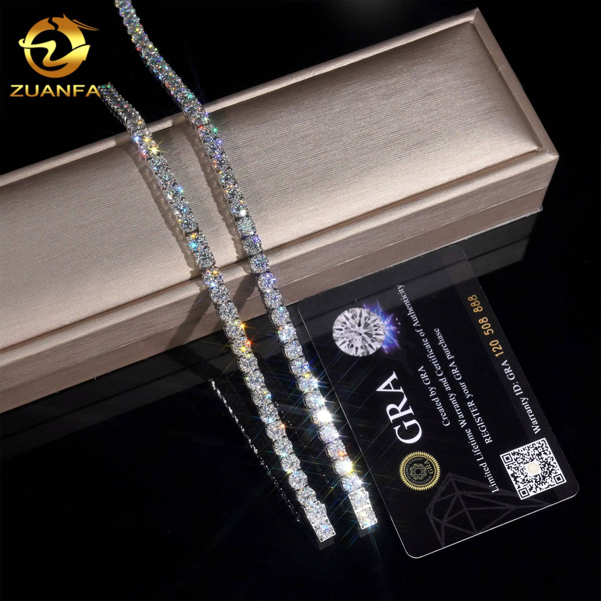 Ready to Ship No Tarnish 4mm 5mm Tennis Chain 925 silver Pass Tester Vvs Moissanite Diamond Tennis Chain