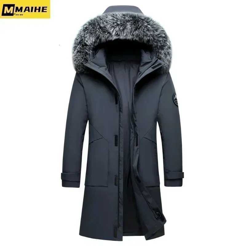2024 Winter Long Down Jacket For Mens Brand Casual Fur Collar Hooded White Duck Down Warm Coat For Mens Clothing Winter Jacket W250806