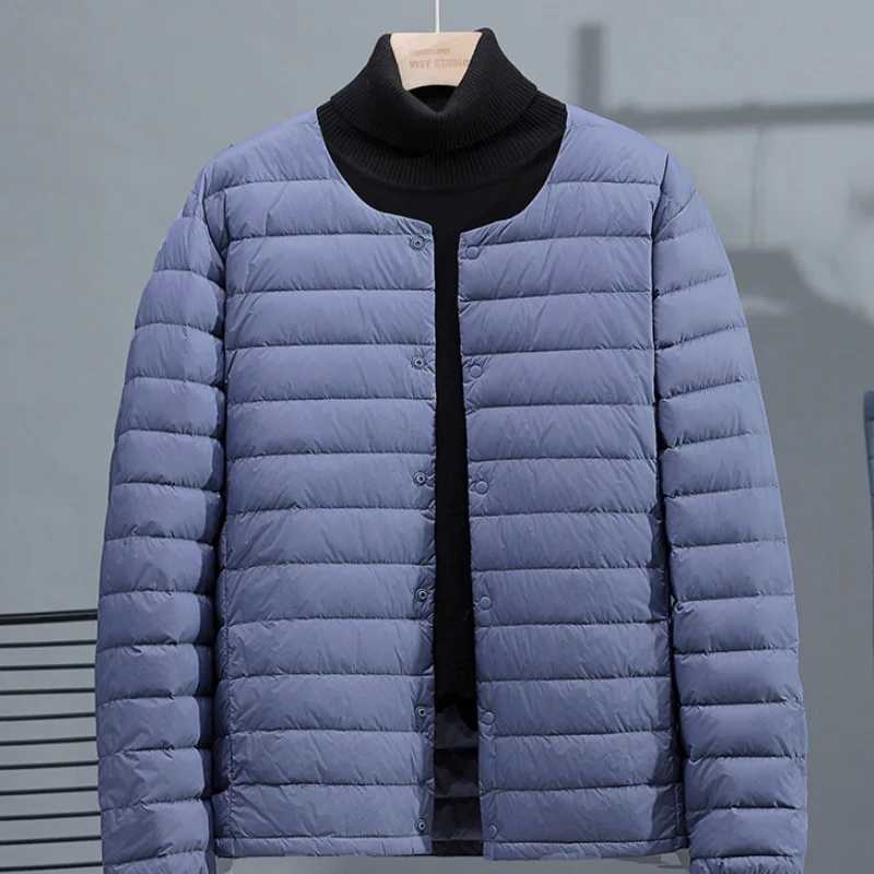 Mens ultra light down jacket for autumn and winter 2025 new simple casual round neck mens lightweight jacket with warm lining W250806