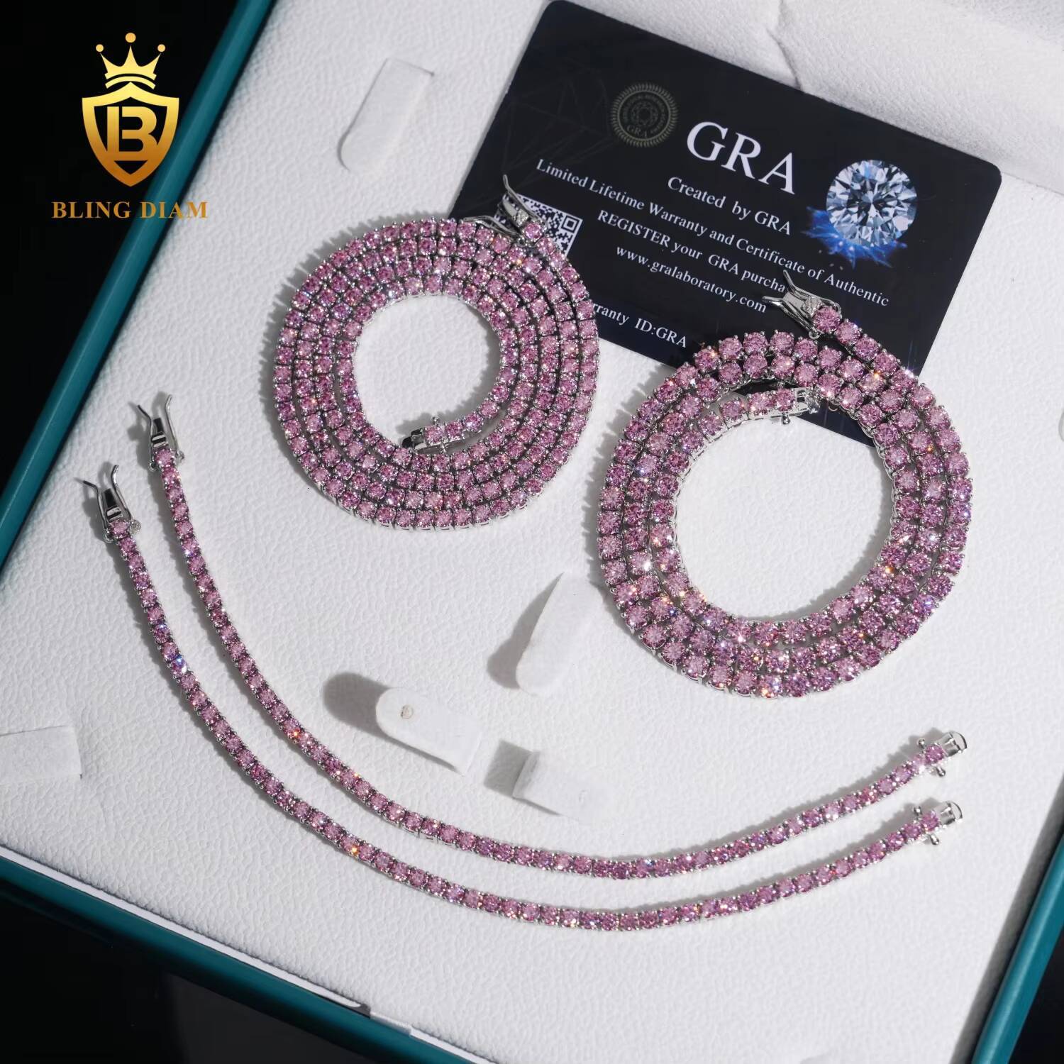 2025New Arrivals 925 Sterling Silver Iced Out Hip Hop Jewelry Color Moissanite 3mm 4mm 5mm Tennis Chain Necklace