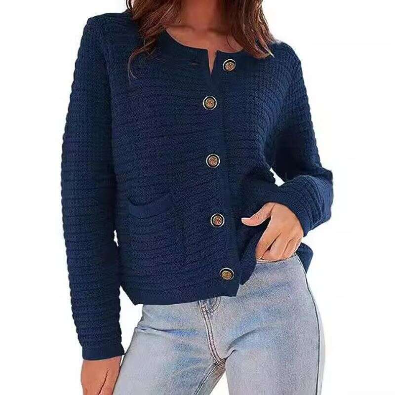 Women's Long Sleeve Knit Cardigan Fall Fashion Loose Fit Casual Round Neck Open Front Sweater For Work & Daily Wear