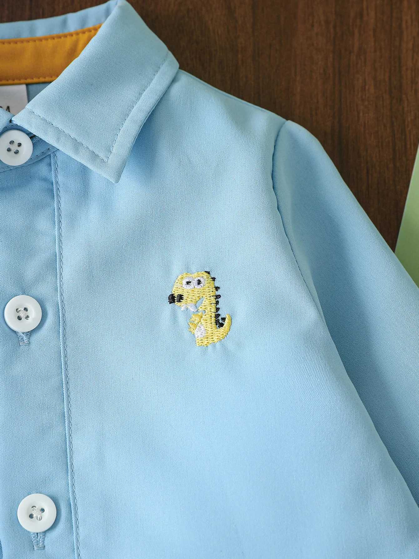 2025 New Spring Autumn Baby Boys Long Sleeve Blouses Shirts Korean Version Cartoon Dinosaurs Print Cute Lapel Tops X250806