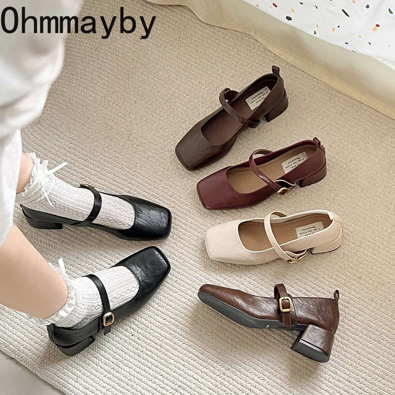 er Vintage Women Mary Jane Shoes Fashion Square Toe Shoes Spring Autumn Elegant Low Heels Sandals 250731