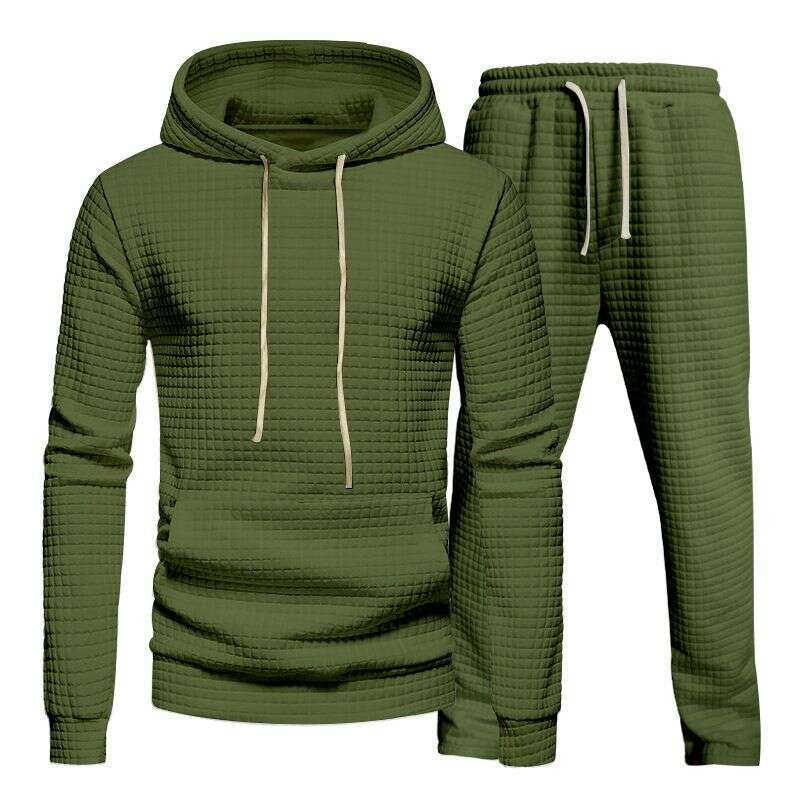 Designer Leisure High Quality Men's Clothing jacquard small square hooded sweater trousers casual sports men's suit