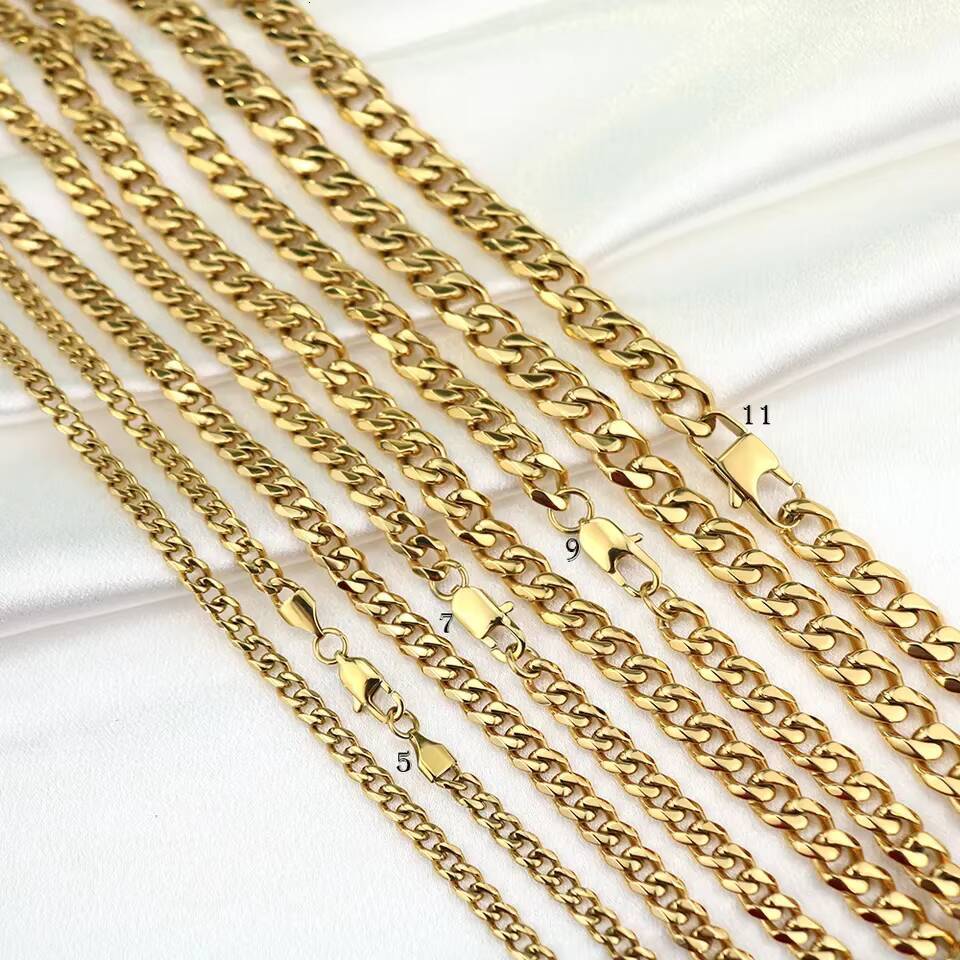 In Stock Non Tarnish 18k PVD Gold Plated Cuban Chain Jewelry Stainless Steel Cuban Link Chain Necklace for Daily