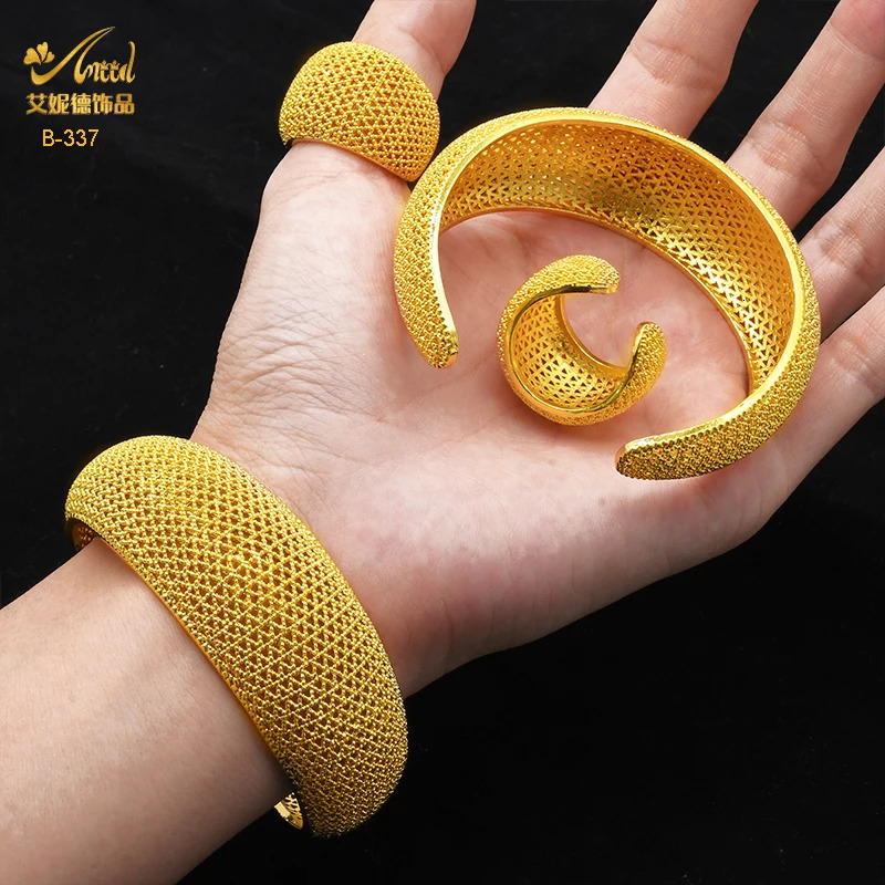 ANIID Dubai Gold Color Woman Bracelet With Ring Wedding African Cuff Ethiopian Jewelry Indian Bangles Gifts 250805