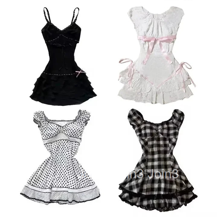 Elegant Lolita Dinner Dresses Luxury Summer Dresses Polka Dot Lace Sweet Girl Style Halter Short Sleeve Halter Waist Dress