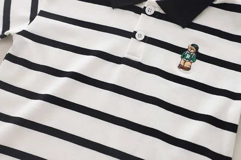 Summer Children Striped Polo Shirt Korean Version Style Kids Boys Short Sleeves T-shirt 1-4 Years Kids Embroidery Cotton Top Tees X250806