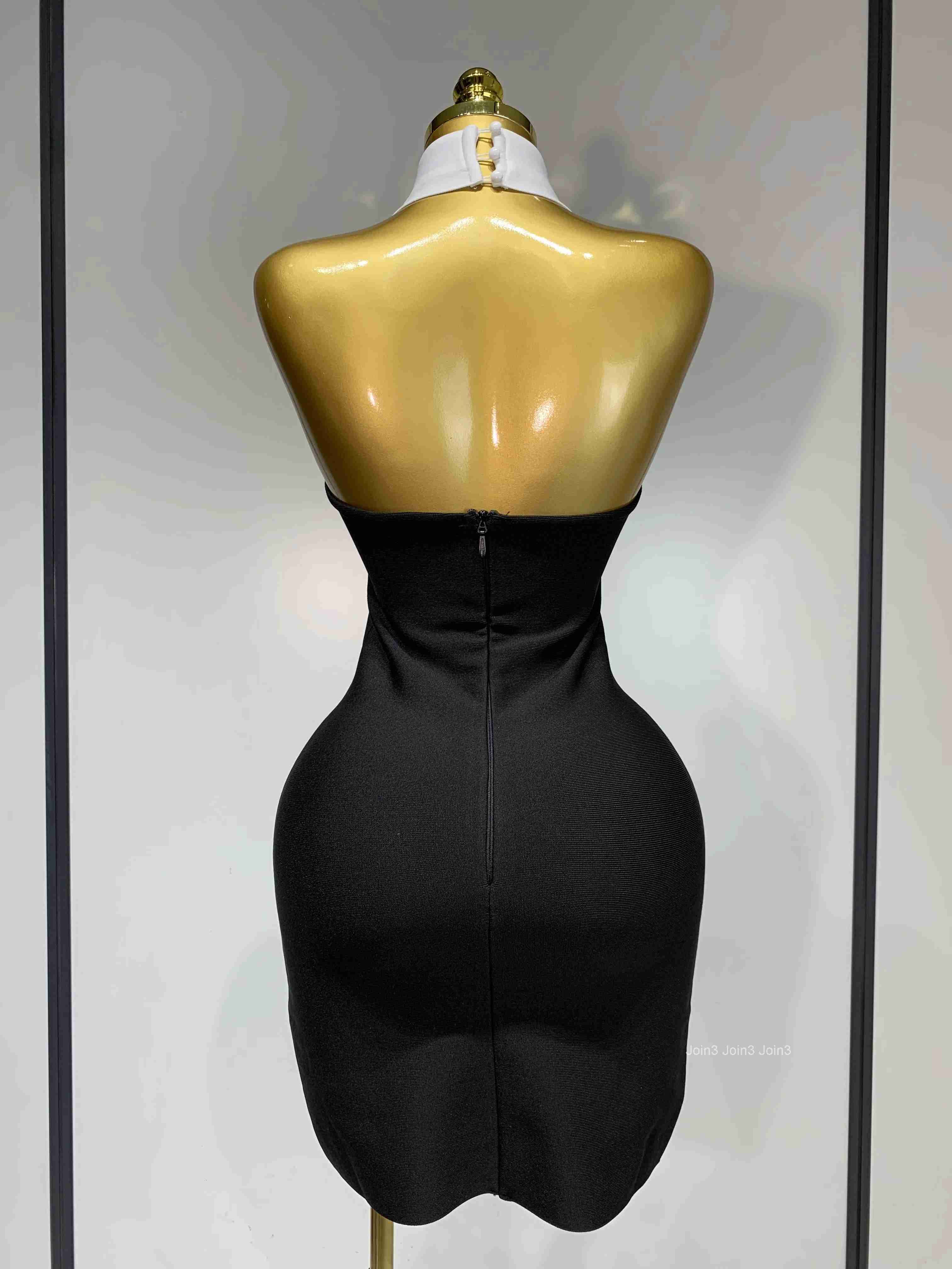 Women Sexy Backless White Shirt Collar Black Mini Bodycon Bandage Dress Elegant Evening Club Party Luxury Birthday Dresses