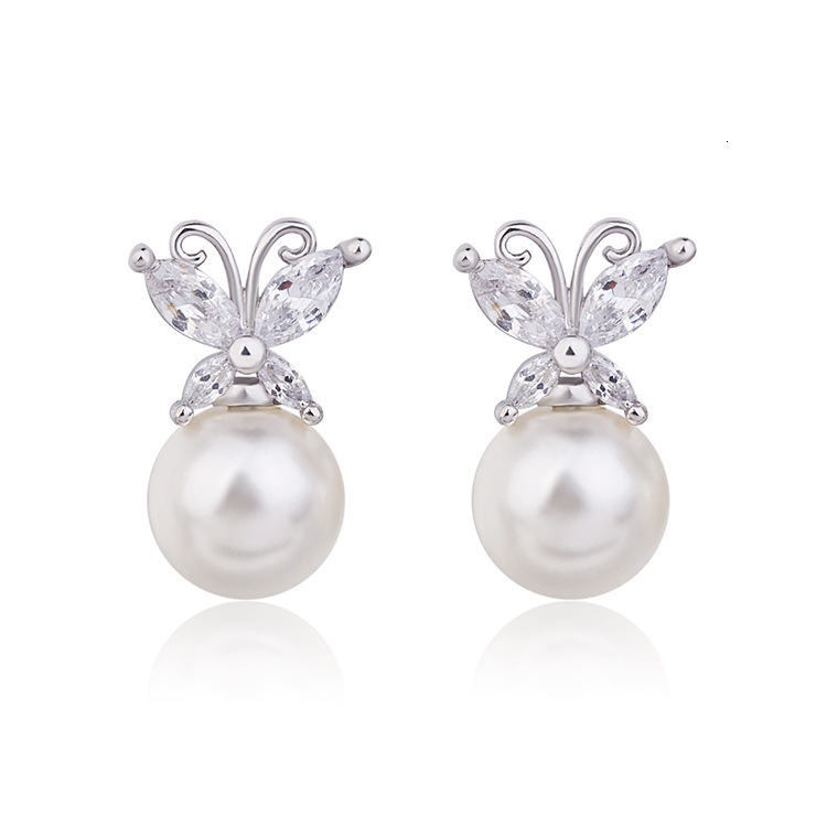 Free Shipping Designer Luxury Jewelry Elegant Women's Silver Earrings Fashion Diamond-encrusted Butterfly Pearl Pendant Simple Fresh Earrings Ear
