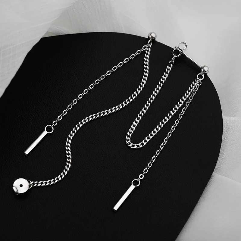 New Punk Silver Color Pop Simple Metal Long Chain Tassels Drop Earrings For Women Geometric Cool Fashion Creative Jewelry Y250805