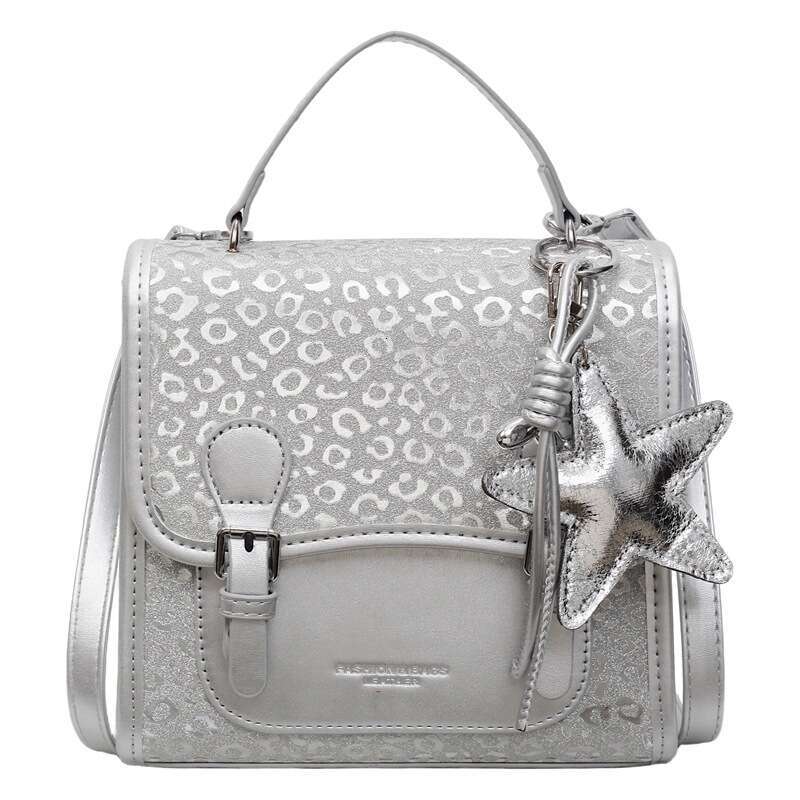Summer Textured Handbag-Metallic Patterned Backpack with Star Color-Block College Style Women, Small Outdoor Backpack for Women