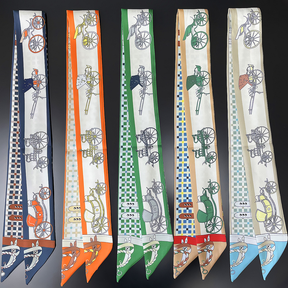 Summer Pumpkin Carriage Print Scarf Women's Designer Silk Scarf Fashionable Bandana Necktie Ribbon for Bag Decoration Hair Tie Accessories