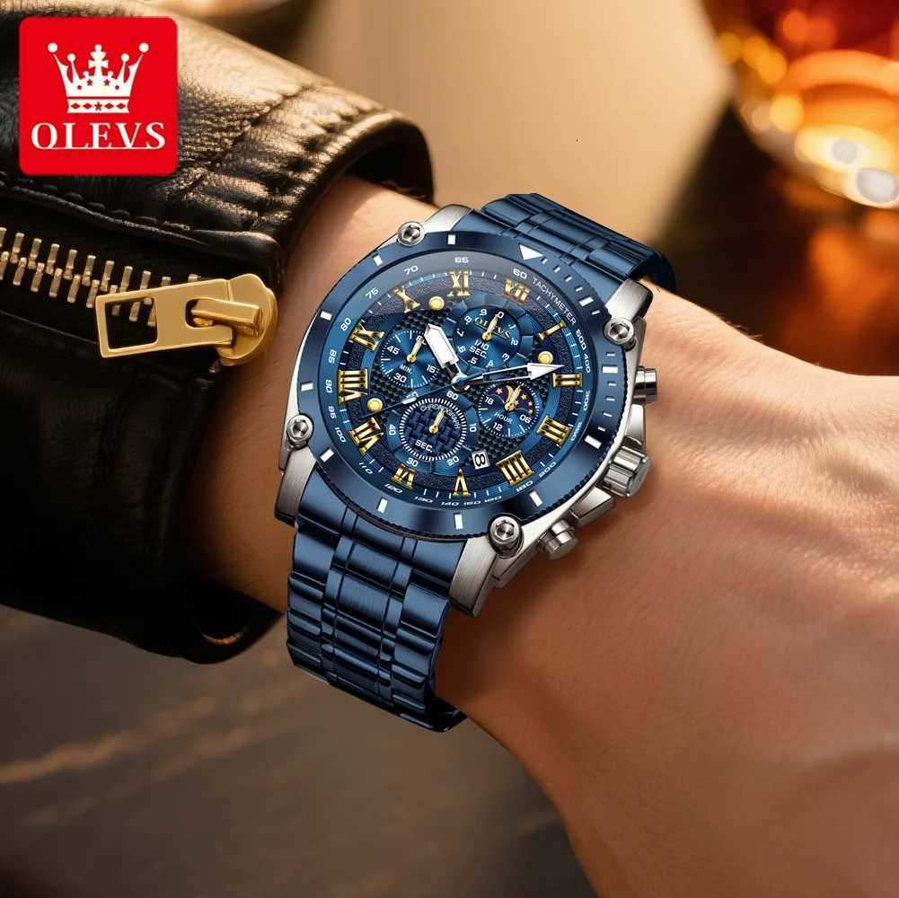 OLEVS New Quartz es for Man 47 mm Big Dial Waterproof Man Moon Phase Chronogrh Luxury Brand Original Mens es W250806
