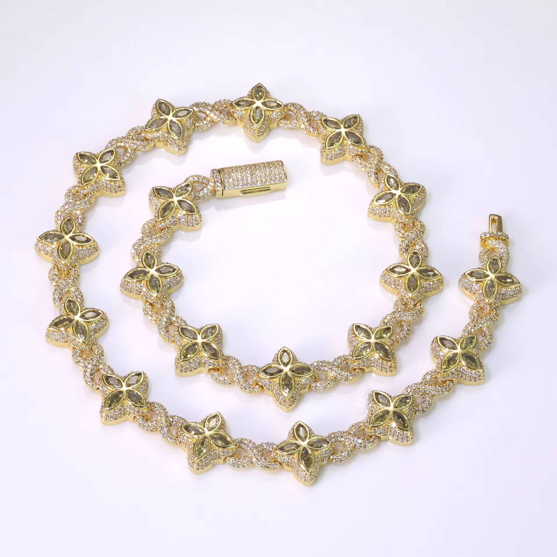 NUOYA Ball-Shaped Iced Diamond Flower Chain Four Leaf Clover Necklace Infinite Symbol Chain Hip Hop Jewelry for Men Women Beads