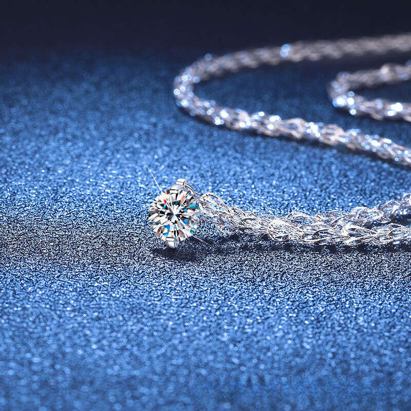 Phoenix Tail Pendant S Sterling Sier Necklace Simple Korean Style Four-Prong Single Dia 2 ct Moissanite