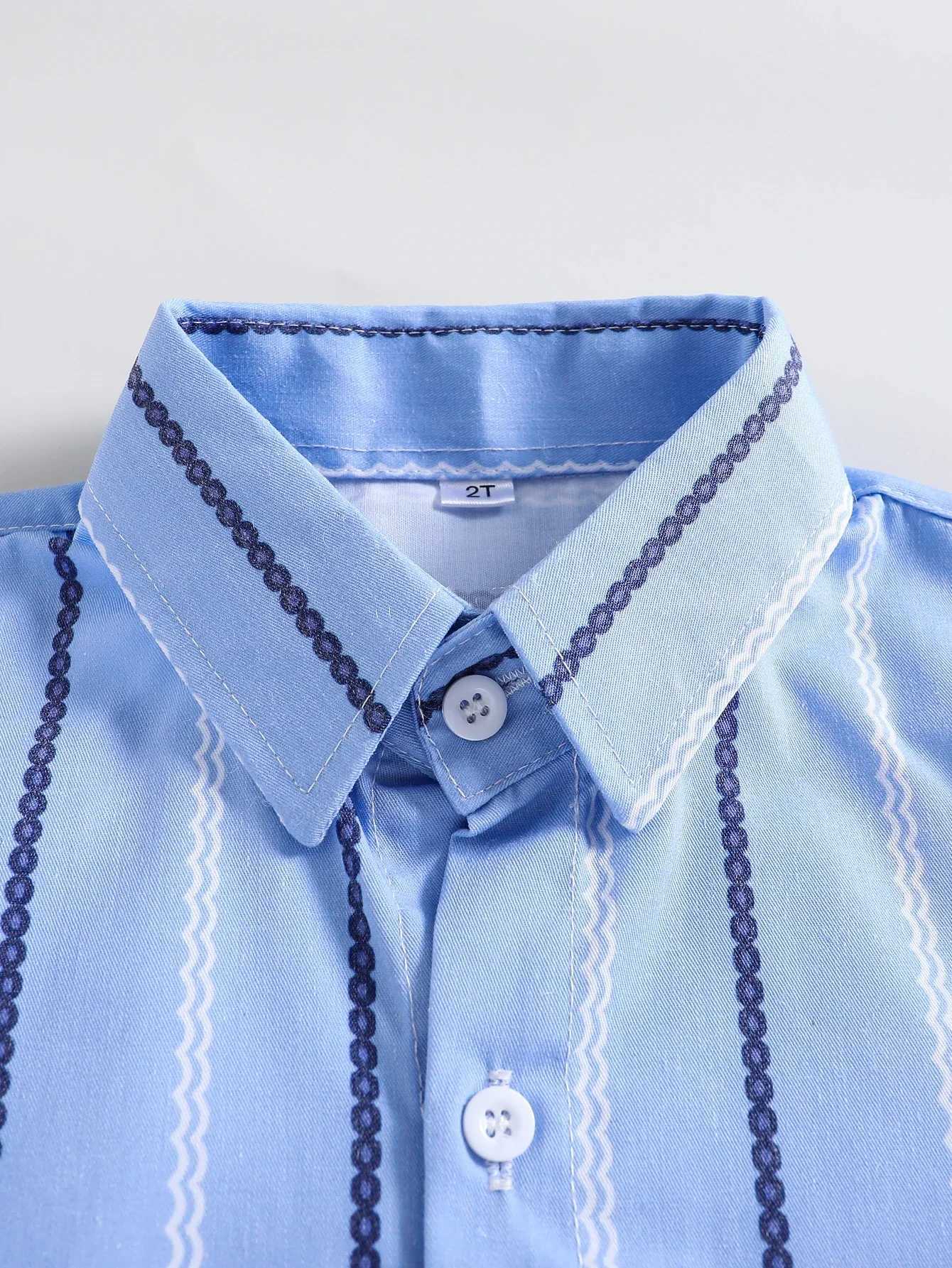 Boys Shirt Blue Striped Long Sleeved Shirt Childrens Casual Shirt School Uniform Party Wear Soft Comfortable Size sh-16Y X250806