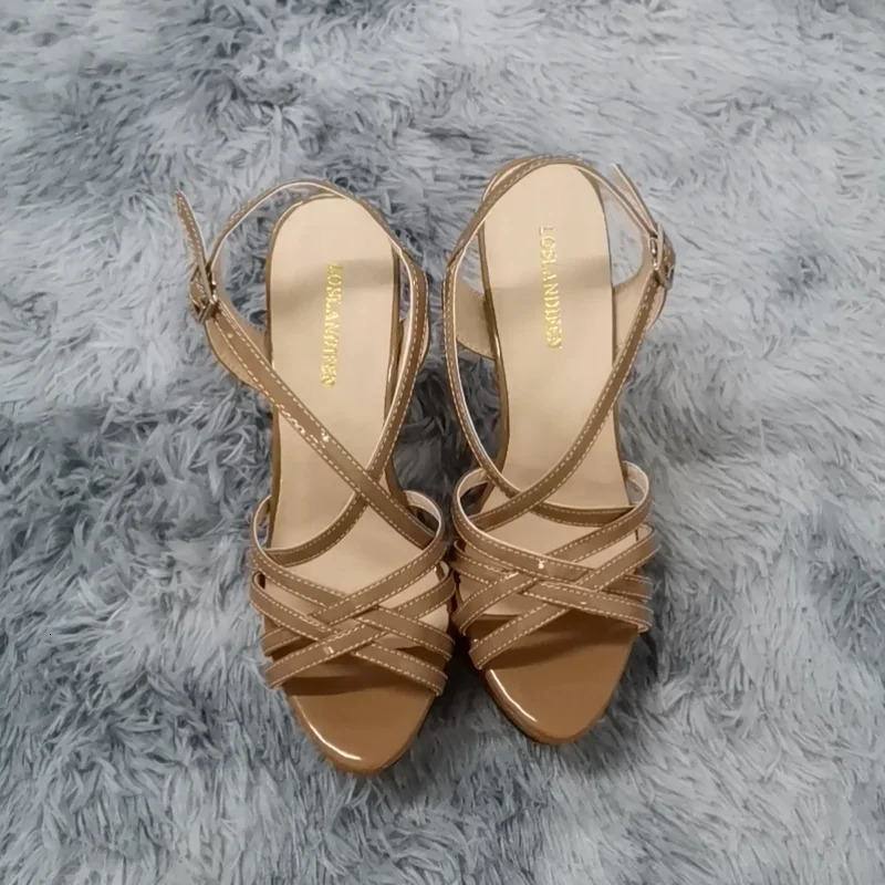 LOSLANDIFEN 2025 14CM Platform High Heels Sandals Sexy Ankle Strap Open Toe Gladiator Party Dress Women Shoes Plus Size 44 250731