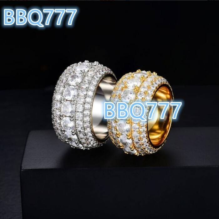 Iced Rings Sterling Silver S925 Men Gold VVS Moissanite Diamond Hip Hop Fine Jewelry Band Ring