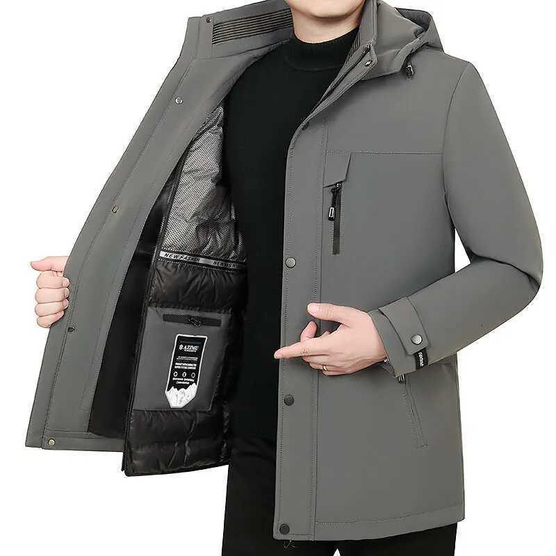 Mens Detachable Liner Hat Puffer Coats Business Casual Hooded White Duck Down Jackets 2025 Winter Outerwear Windproof Top Parka W250806