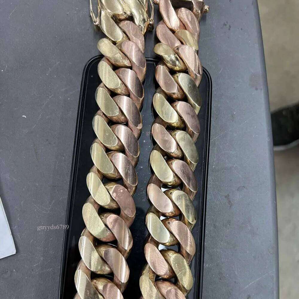 Hip-hop rapper 30mmCustomized Hand Made Miami Cuban Bracelet Jewelry 14k Real Gold Heavy Link Chain Two Tone Plain Men's Necklace