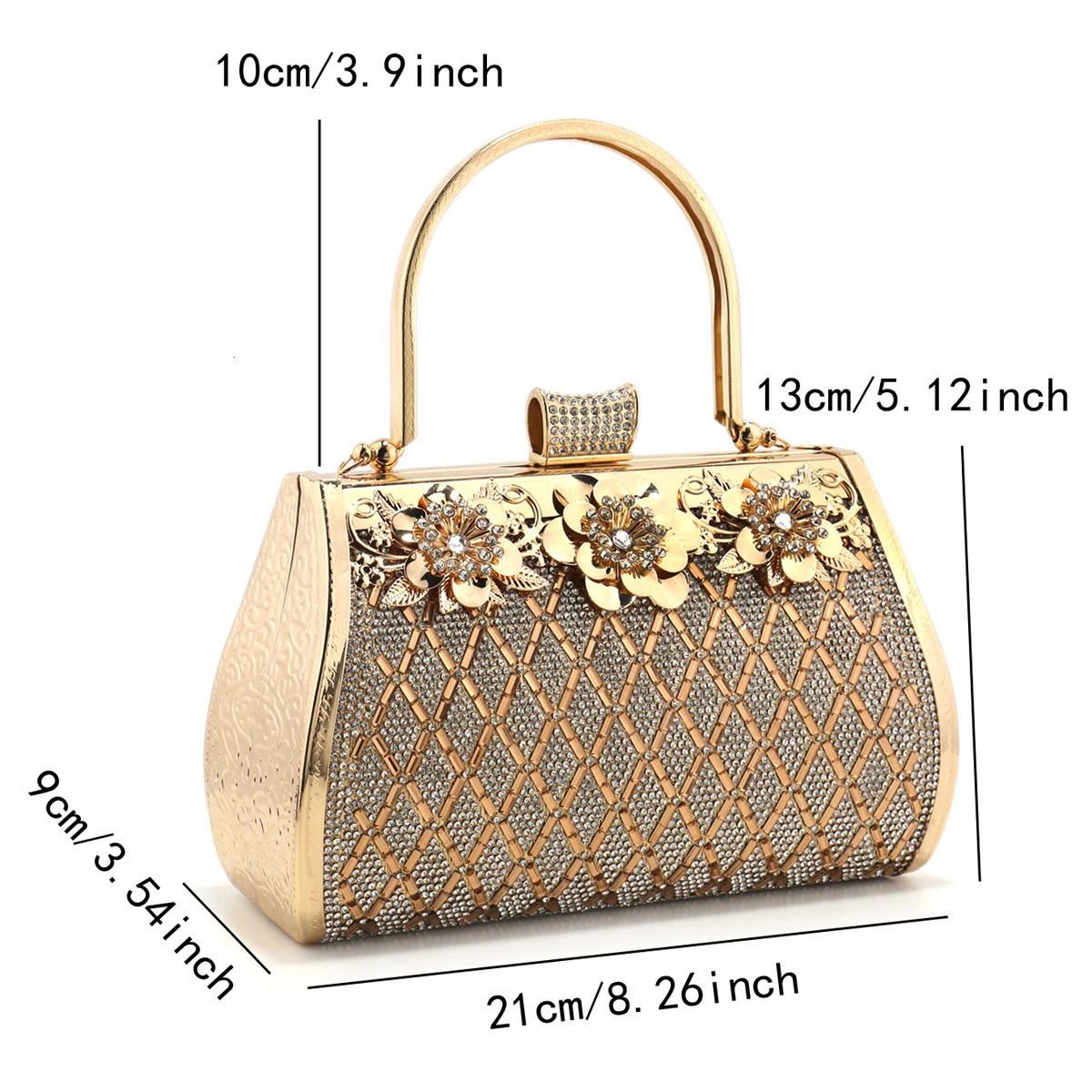 Bucket Women Clutch Bags Golden Metal Acrylic Evening Bags Box Holder Rhinestones Glitter Handbags Purse 250730
