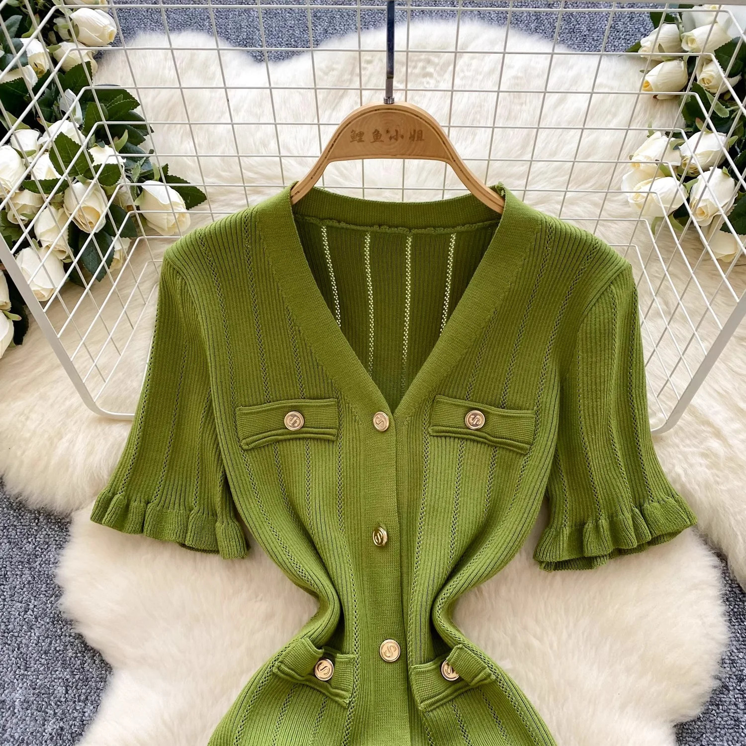 YuooMuoo Fashion Vintage Knitted Long Dress Spring Summer Women Elegant V-neck Ruffled Bodycon Sweater Dress Party Vestido 250804