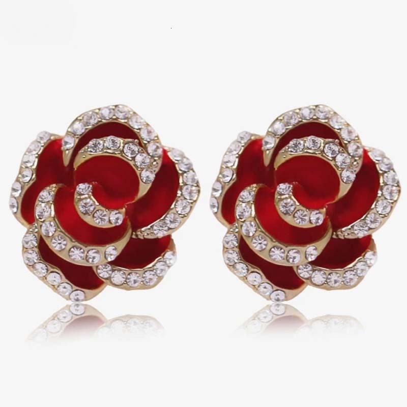 S925 Silver Needle Korean Women's Ear Nails Free Shipping Designer Luxury Jewelry Camellia Charm Ear Nails Fashion 3D Rose Ear Accessories