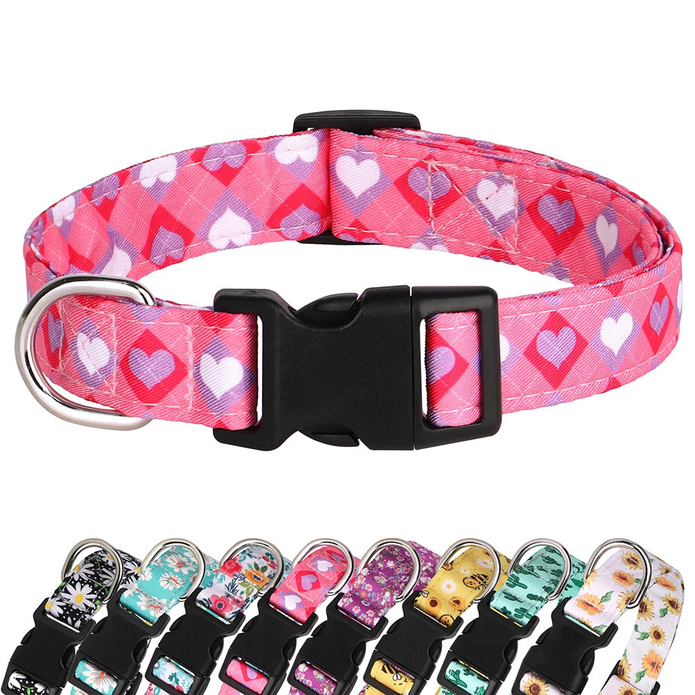 Nylon Print Dog Collar Adjustable Pet Collars Flower Print For Small Medium Large Dogs Chihuahua Pug Dog Accessories With D Ring 250805