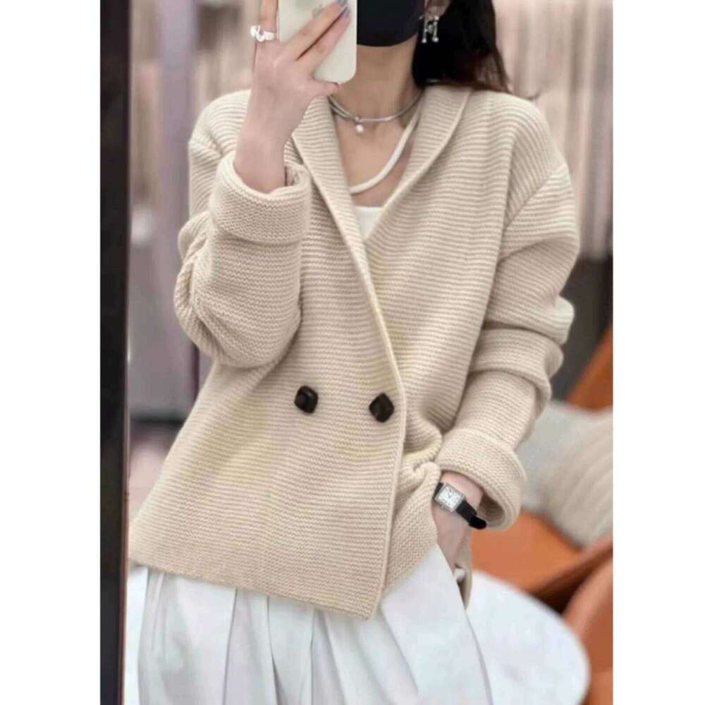 European 100% Cashmere Knitted Cardigan Female Autumn And Winter Temperament Loose Wool Sweater Coat 250806