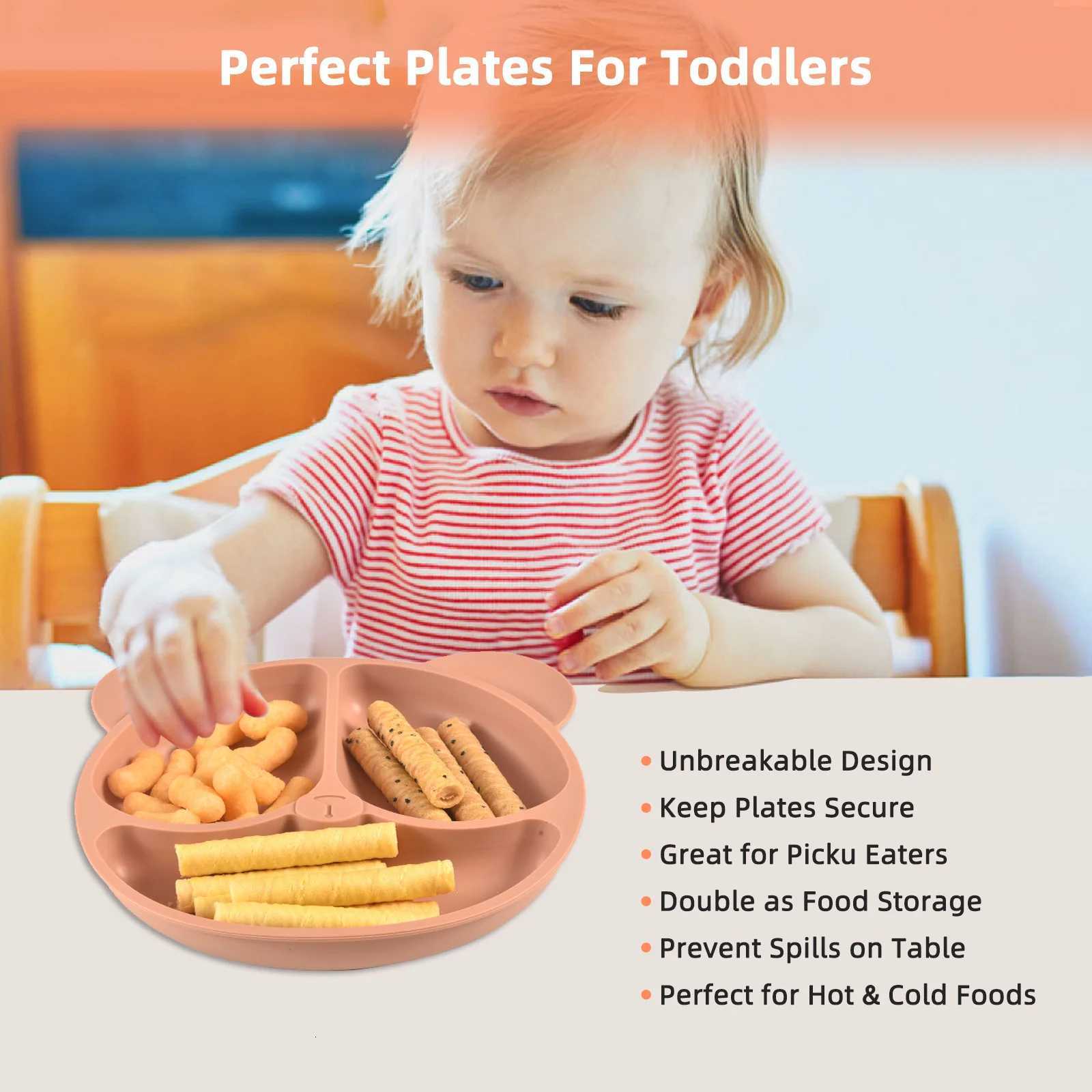 9PCS/Set BPA Free Silicone Baby Feeding Set Sucker Bowl Divided Dining Plate Straw Cup Spoon Fork Adjustable Bib Children Dish X250806