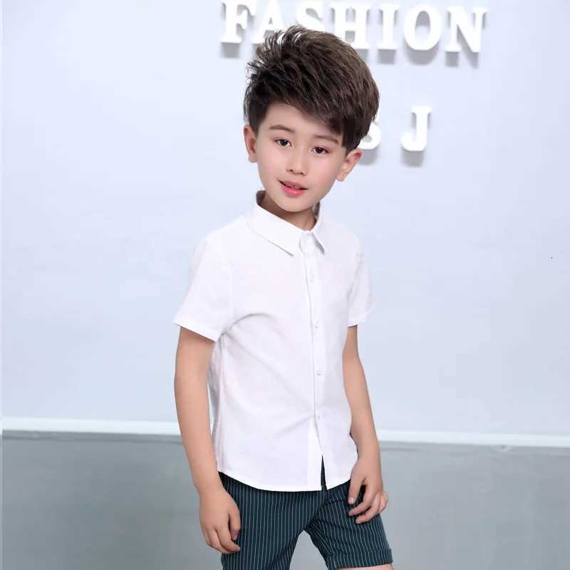 Boys Summer T Shirts Kids White Baptism Shirt Baby Boy Birthday Photography Performance Shirt Teenage Child School Formal Blouse X250806