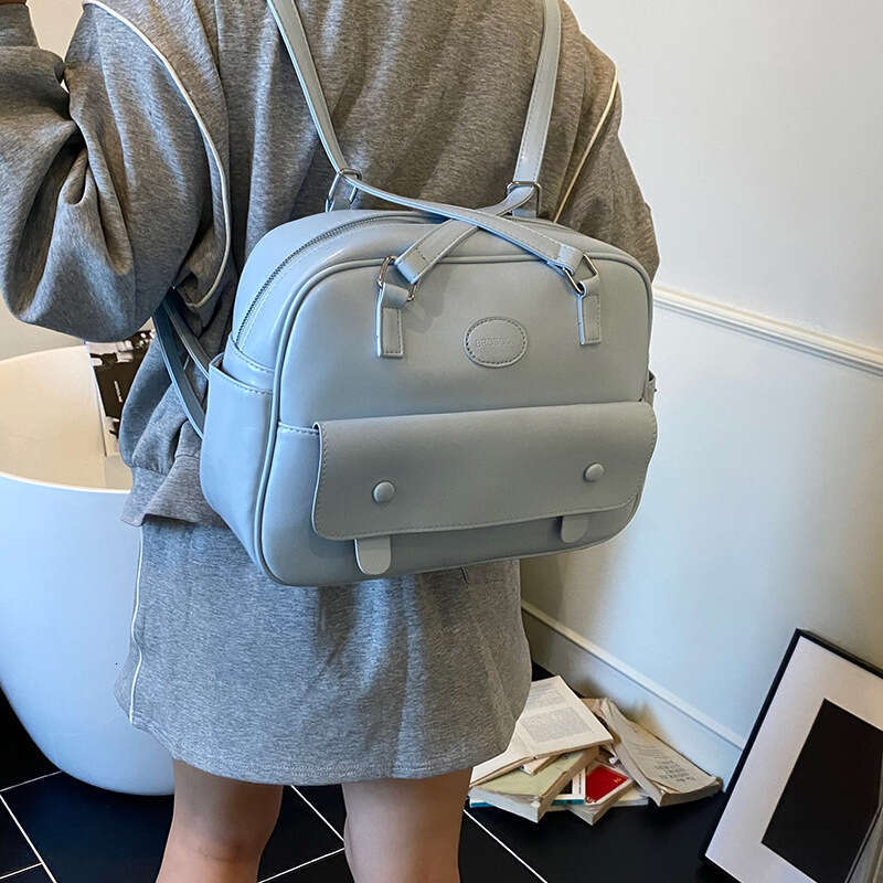 Small Drawstring Flap Backpack for Women Mini PU Leather Textured Schoolbag Vintage Travel Shoulder Bag Girls Backpacks