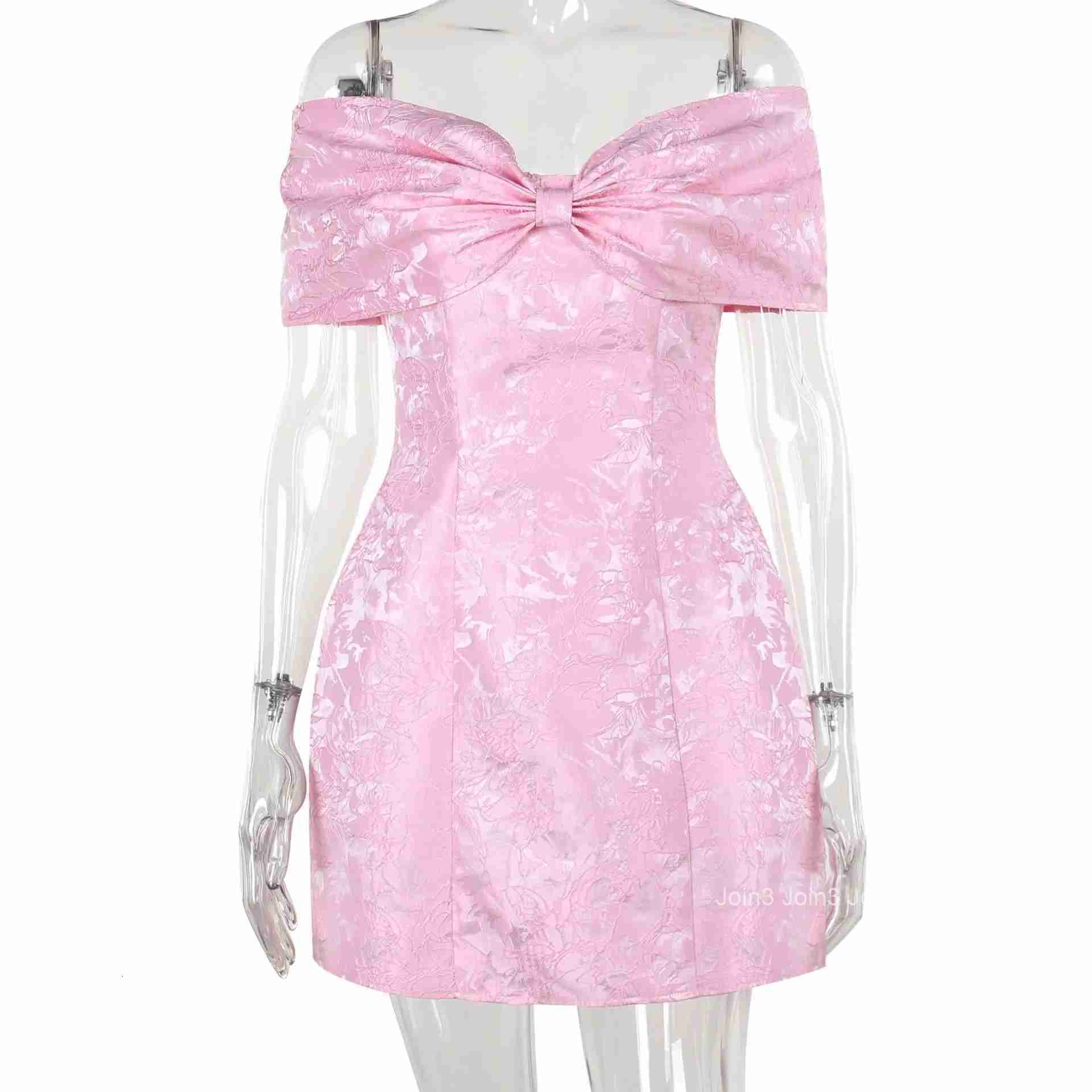 NIDANSSI Strapless Jacquard Backless Bow Evening Party Dress Women Robes Elegant Sexy Dress Bodycon Mini Summer Dress Vestidos