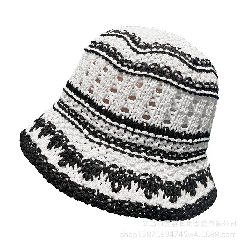 2025 Summer Striped Solid Hollow out Bowl Hats for Womens Casual Korean Foldable Sun Hat Bucket Hat Panama Travel Cap 250805