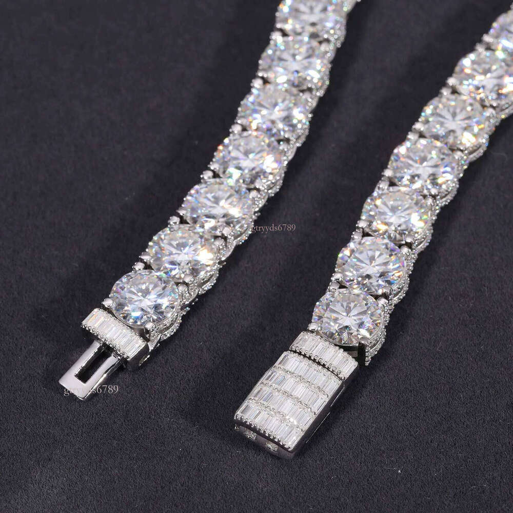 Designer NecklaceDesign Iced Out Bracket 10mm Sterling Sier Vvs Moissanite Dia Baguette Buckle Tennis Chain Necklace