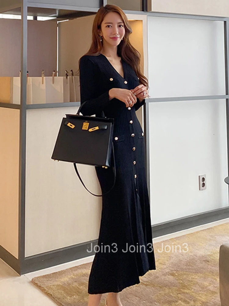 Spring Vintage Korean Style Maxi Dresses for Women Long Sleeve Bodycon Mermaid Robe Elegant Fashion Ladies Party Vestidos Femme