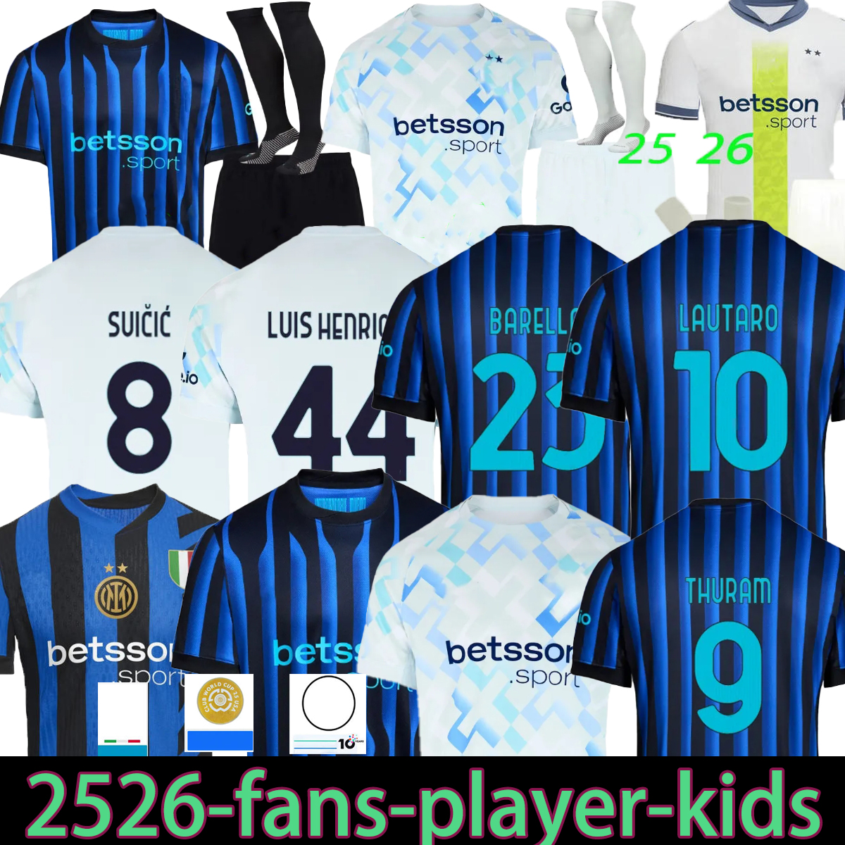 25 26 Inters Milan Jersey 10 LAUTARO Martinez maillot 9 THURAM 23 BARELLA Kid Kit Maillot de 16 FRATTESI 28 PAVARD 95 BASTONI 46 ROSSI fans Camisetas kids kit uniforms aa