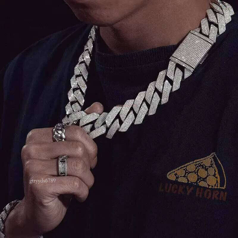 Big Guy Heavy 22mm Sterling Sier Hand Set 5 Rows VVS Moissanite Dia Iced Out Cuban Link Chain Necklace for Men