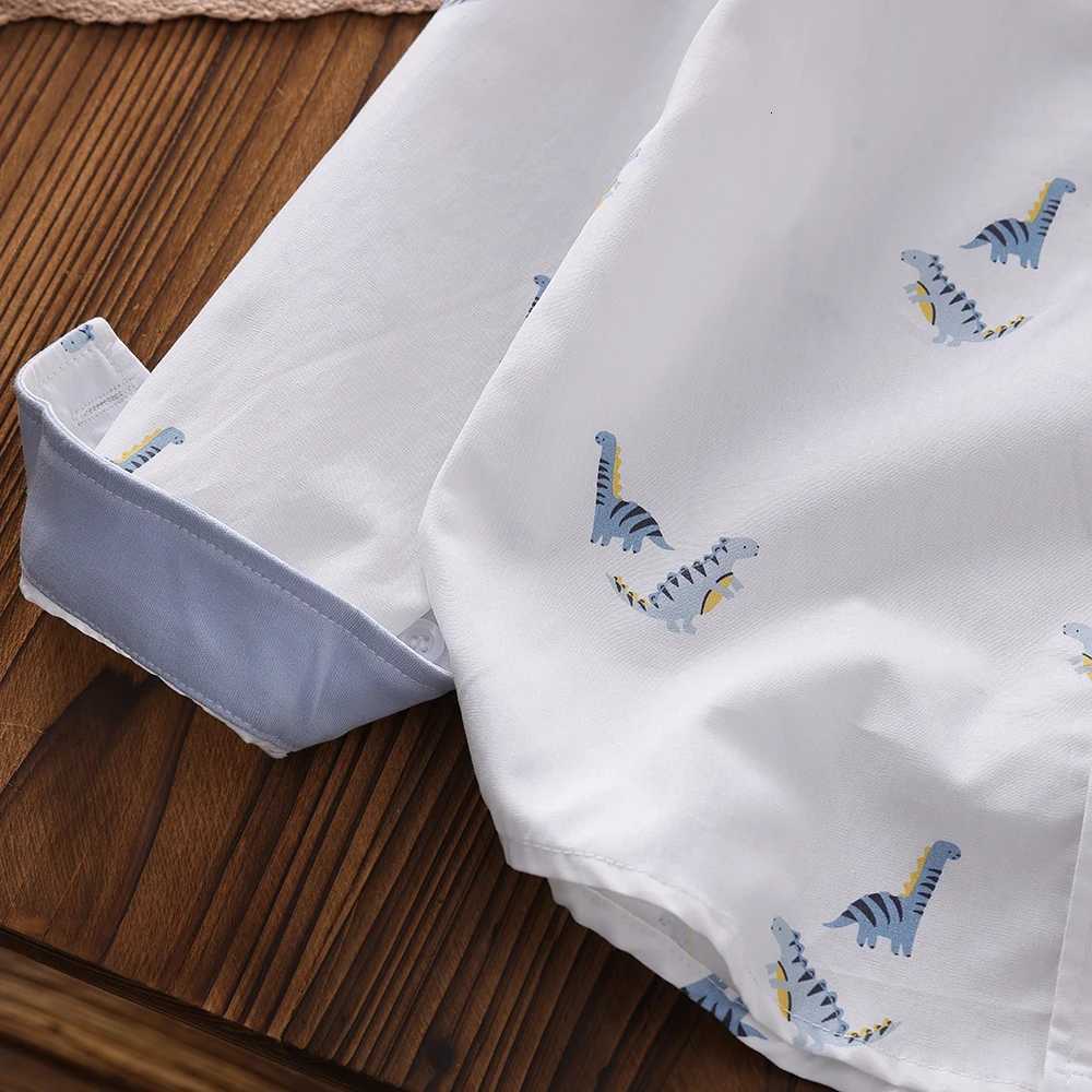 Boys Clothes White Cotton Long Sleeve Dinosaur Patterned Shirt for Toddler Boys Casual Top for Kids Aged 3-6 X250806