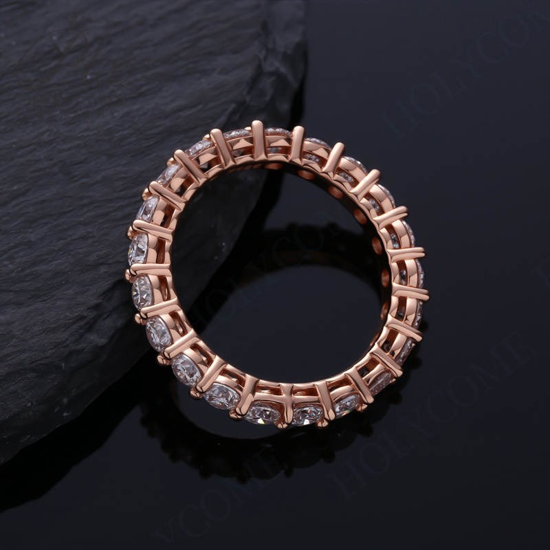 Luxury 3mm Moissanite Full Eternity Diamond Engagement Ring For Women S925 Silver Rose Gold Plated Wedding Band Rings Fine Jewelry Gift