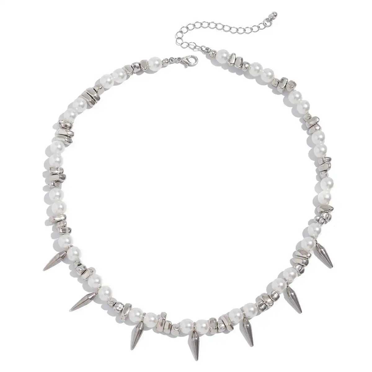 Ingemark Hip Hop Stainless Steel Imitation Pearl Chain Necklace for Men Trend 2025 Goth Rivet Pendant Choker Grunge Jewelry Gift Y250805