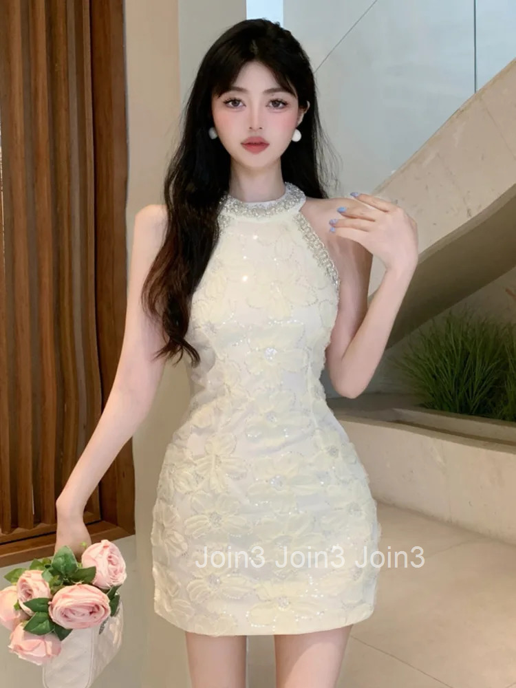 French Elegant Small Fragrance Summer Dress Women Fashion Luxury Beading Bodycon Mini Dress Hotsweet Sexy Dress Party Vestidos