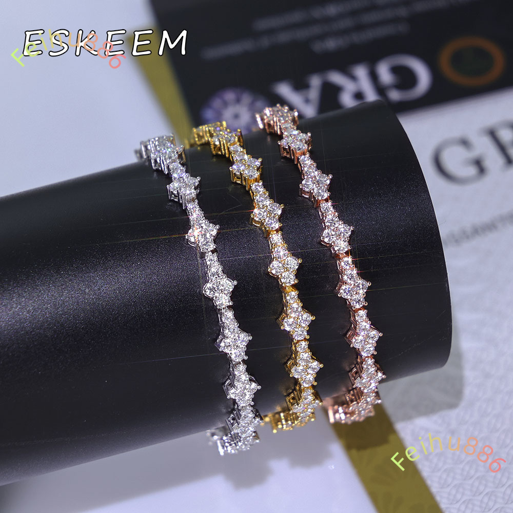 Wholesale Rose Gold Plated Cross Tennis Chain 925 Silver VVS Moissanite Iced Out Tennis Chain Bracelet Hot Sale