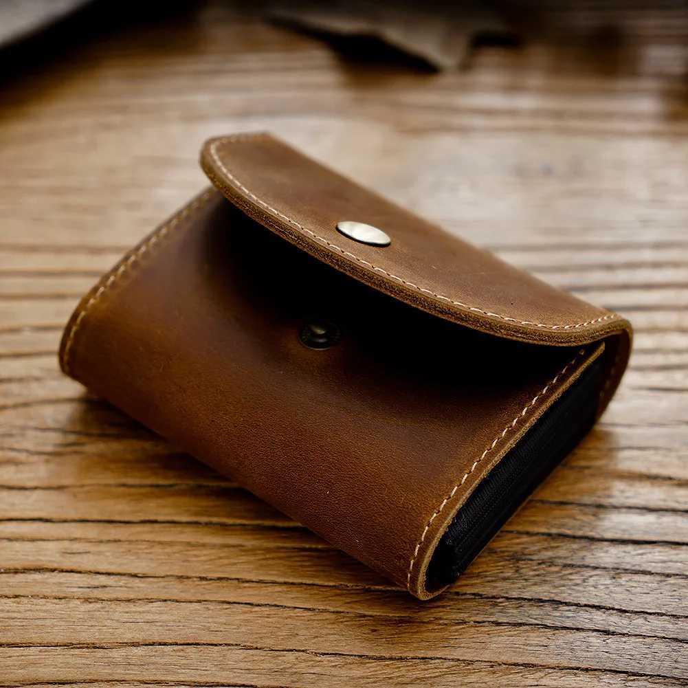 Vintage Crazy Horse Leather Buckle Wallet Mens Leather Large Capacity 12 Card Slots Organ Card Bag Storage BagsXJ250806