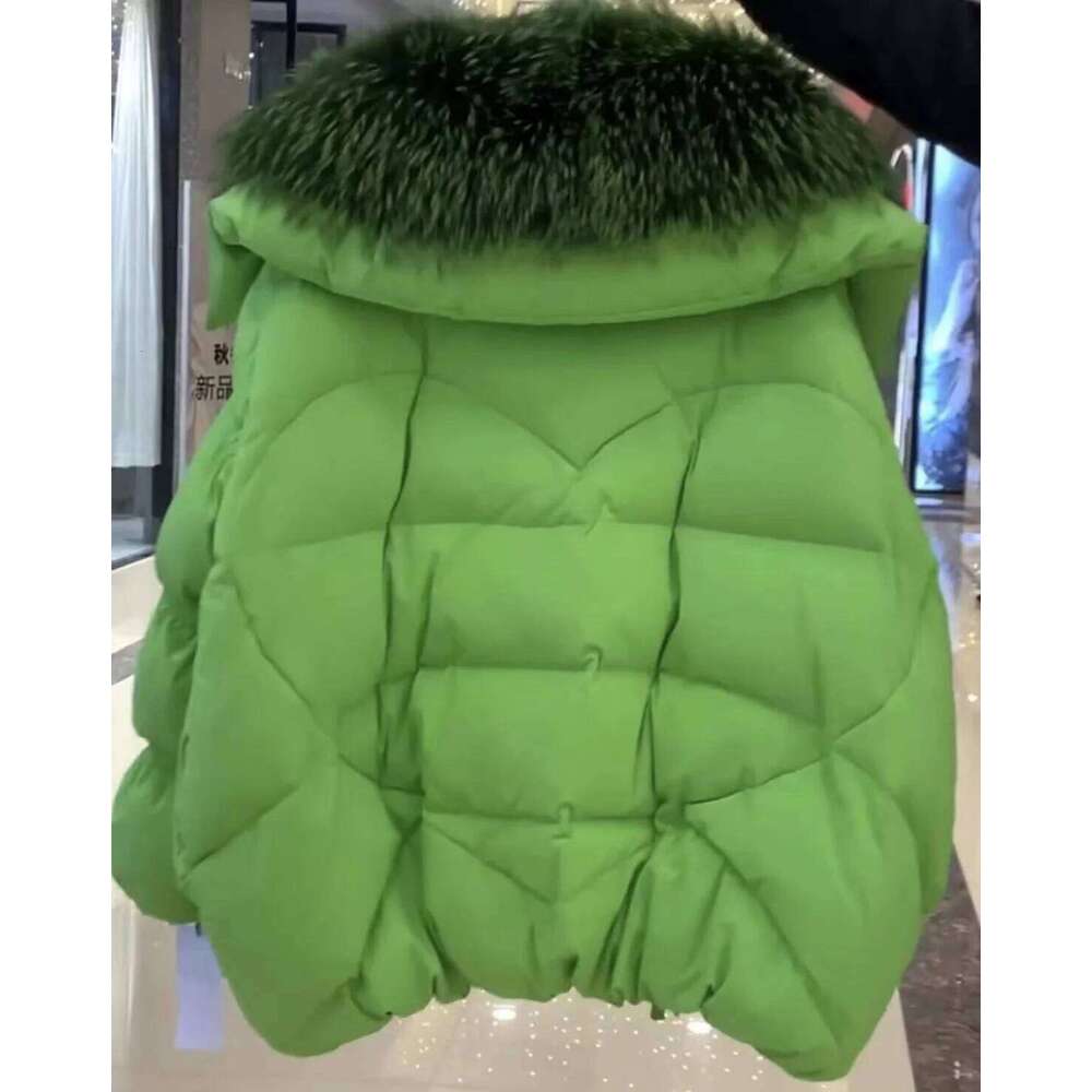 Winter Warm Real Natural Raccoon Fur Collar White Duck Green Bread Coat Female Elegant Lantern Sleeve Bow Down Jacket Wome 250806