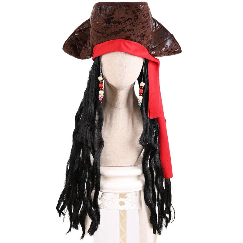Adult Mens Caribbean Pirate Hat Wig Halloween Stage Performance Pirate Captain Costume Wig Party Accessories Jack Sparrow Wig 250805
