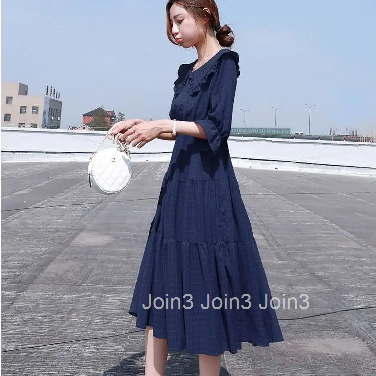 Midi Fashion Elegant Puff Sleeve Summer Light Dress Aesthetic Tunics Vintage Casual Korean Womens Dresses Chiffon Loose