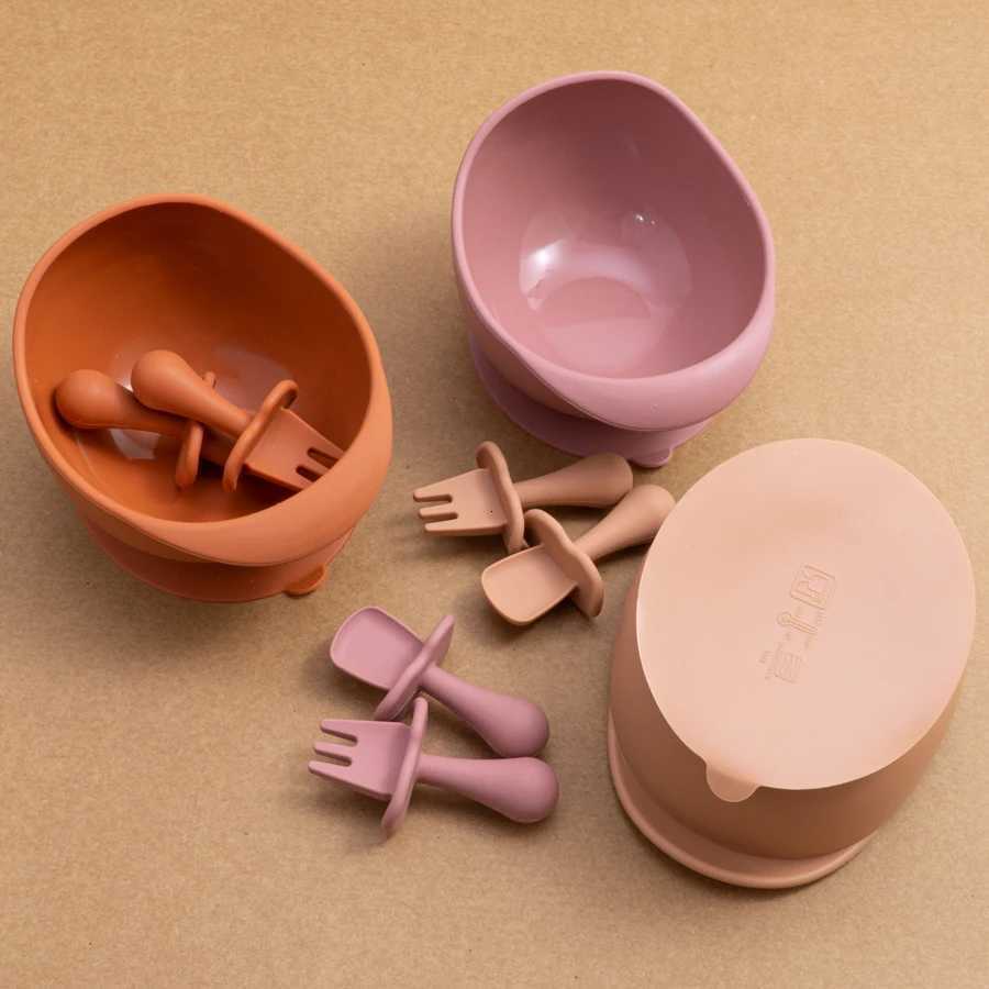 3Pcs Childrens Tableware for Babies Feeding Baby Dishes Plates for Food BPA Free Spoon and Fork Newborn Accessories X250806