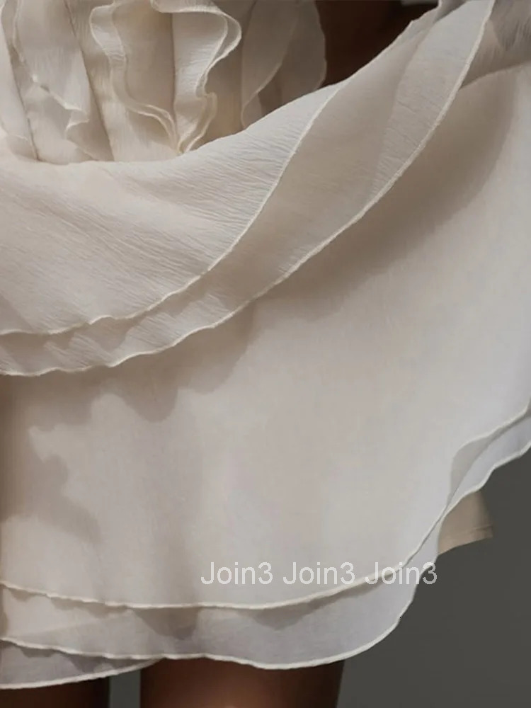 Elegant Fly Sleeve Ruffled Mini Dresses for Women Chic V Neck High Waist Female Short Dress Summer New Slim A Line Vestidos